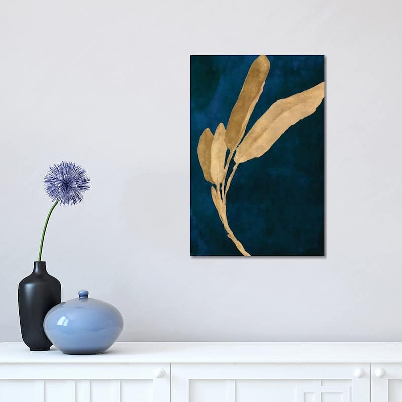 iCanvas "Gold Leaves on Navy III" by Lanie Loreth Canvas Print - 18x12x1.5