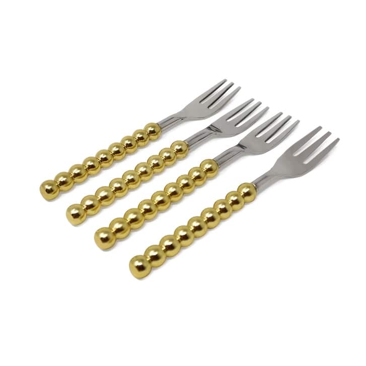 Gold Beaded Dessert Spoons/Forks, Set of 4