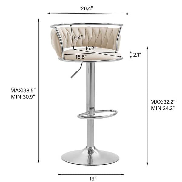 dimension image slide 20 of 24, Velvet Upholstered Adjustable Bar Stool Swivel Counter Chair Set of 2