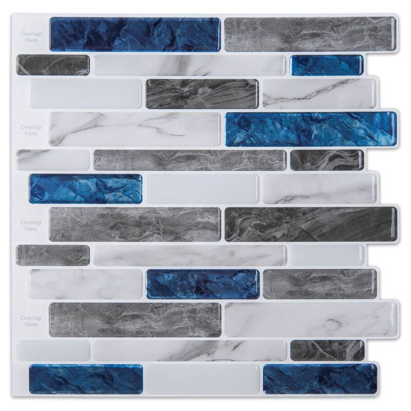 Art3d 10-Sheet Self Adhesive Backsplash Tile 12 in. x 12in. Marble Design - Blue