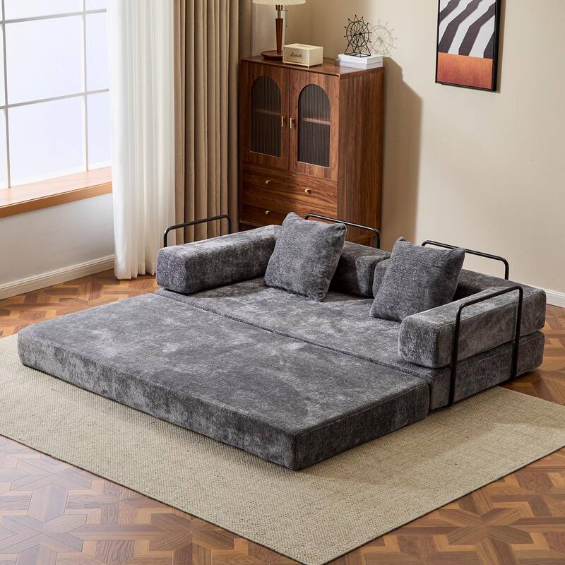 Floor Couch,Compression Sofa,Convertible Floor Sofa Bed-with Pillow Back Support Armrest,Comfy Futon Couch Lounge Sleeper Bed - Black
