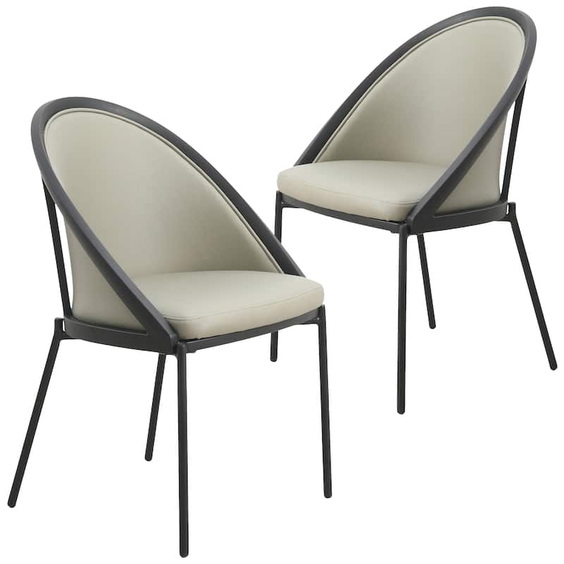 Urbane Dining Chair in Vinyl Fabric with Curved Back and Stainless Steel Legs Set of 2 - Olive Green