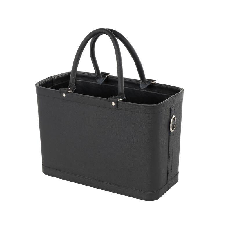 Leather Handmade Box Style Single Slot Magazine Holder with Arched Handles - Black - Roche River Decor