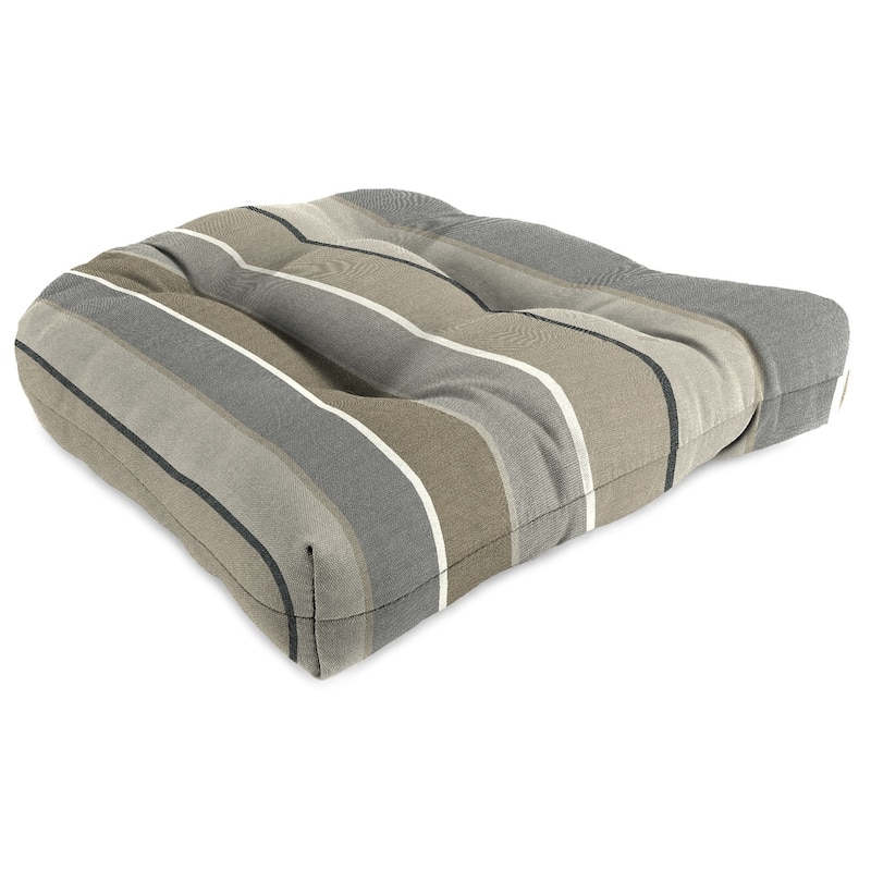 Sunbrella 18" x 18" Gray Stripe Contoured Outdoor Wicker Seat Cushion - 18'' L x 18'' W x 4'' H