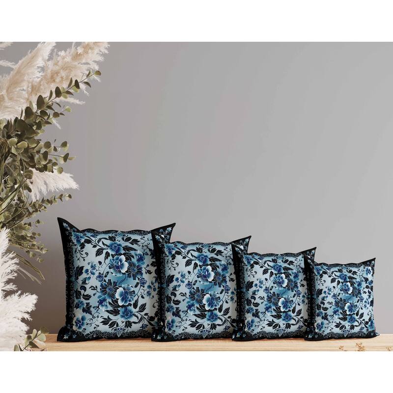 Flower Hub Indoor/Outdoor Reversible Throw Pillow Black and Blue
