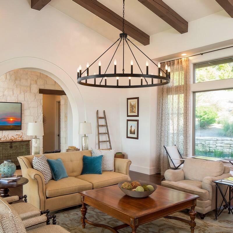 Farmhouse Modern Wagon Wheel Chandeliers Large Black High Ceiling Chandelier