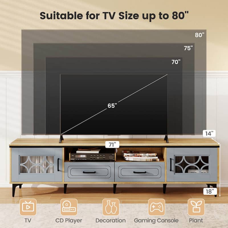 Costway 71" TV Stand for TVs up to 80" with Open Compartment Side