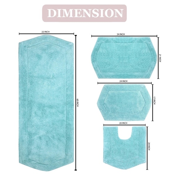 dimension image slide 2 of 19, Waterford Collection 100% Cotton Non-Slip Bathroom Rug Set, Machine Washable Bath Rug, 4 Piece Bath Mat Set with Contour