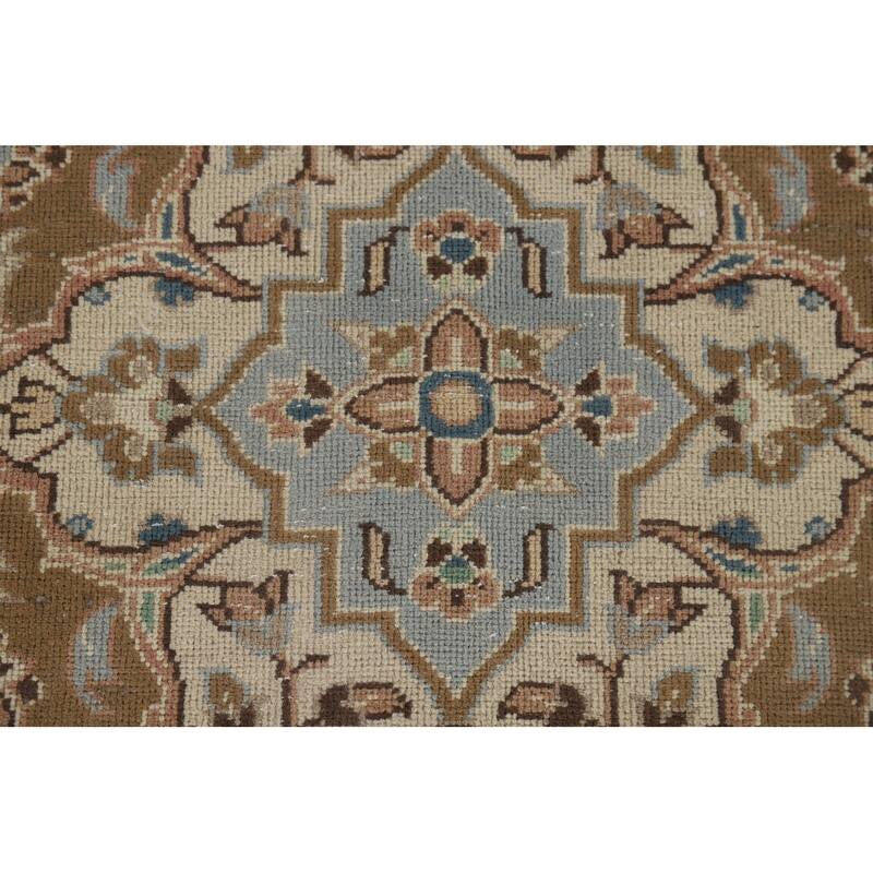 Traditional Kashan Vintage Persian Rug Hand-Knotted Pink Wool Carpet - 9'6" x 13'0"