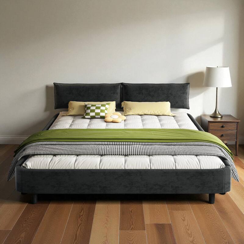 King Size Cloud Bed Frame with Oversized Movable Headboard, Chenille Upholstered Platform Bed with Metal & Wood Support - DARK GREY - King