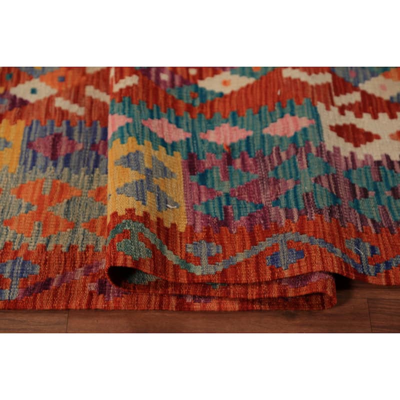 Tribal Orange Kilim Oriental Area Rug Hand-Woven Wool Carpet - 8'9"x 11'6"