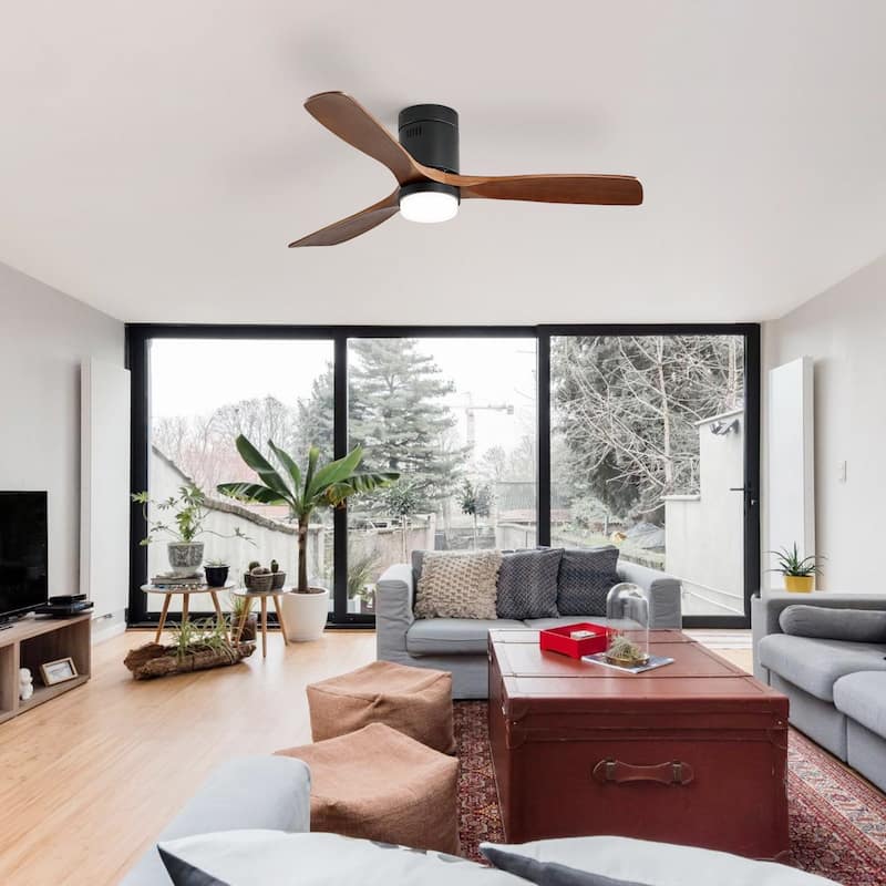 52 Inch Noiseless Flush Mount Ceiling Fan with Remote/Smart App Control,Dimmable Lights Optional,Reversible Motor