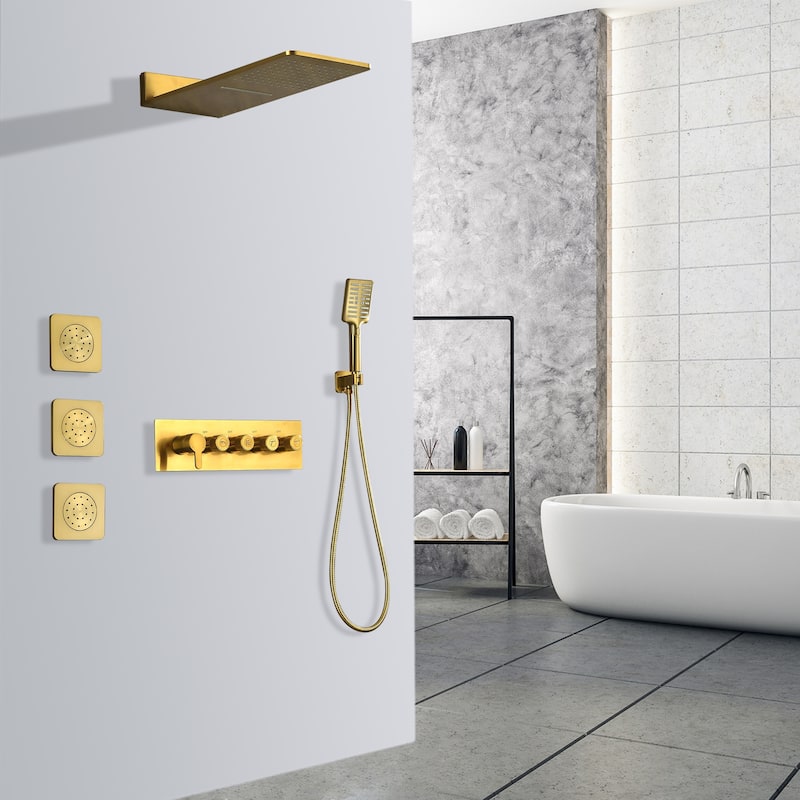 4-Mode Complete 24'' Rain and Waterfall Shower System with 3 Body Jets and Handheld Showerhead