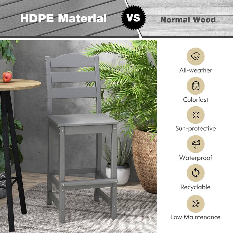Costway Outdoor HDPE Bar Stool Patio Tall Chair Backrest Footrest All - See Details