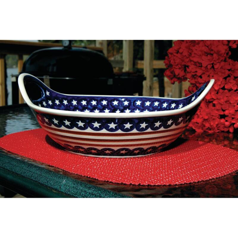Blue Rose Polish Pottery 1347 Zaklady Deep Bowl with Handles