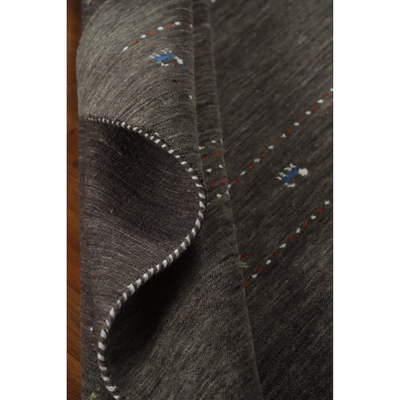 Tribal Gabbeh Indian Area Rug Hand-Knotted Grey Modern Wool Carpet - 5'0" x 7'8"