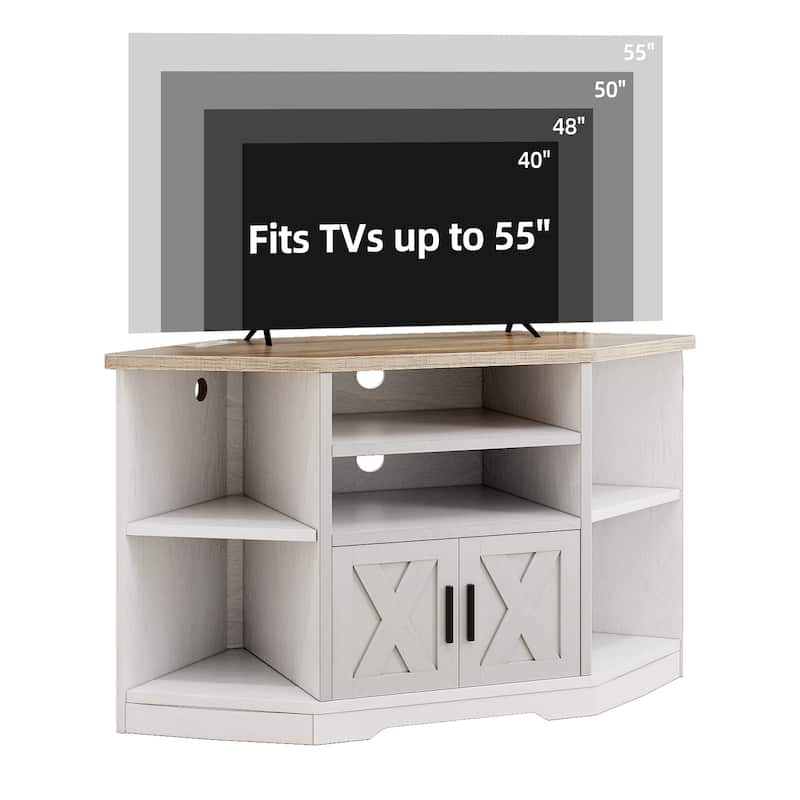 Moasis Farmhouse Corner TV Stand Entertainment Center for TV up to 55-inch w/Power Outlet