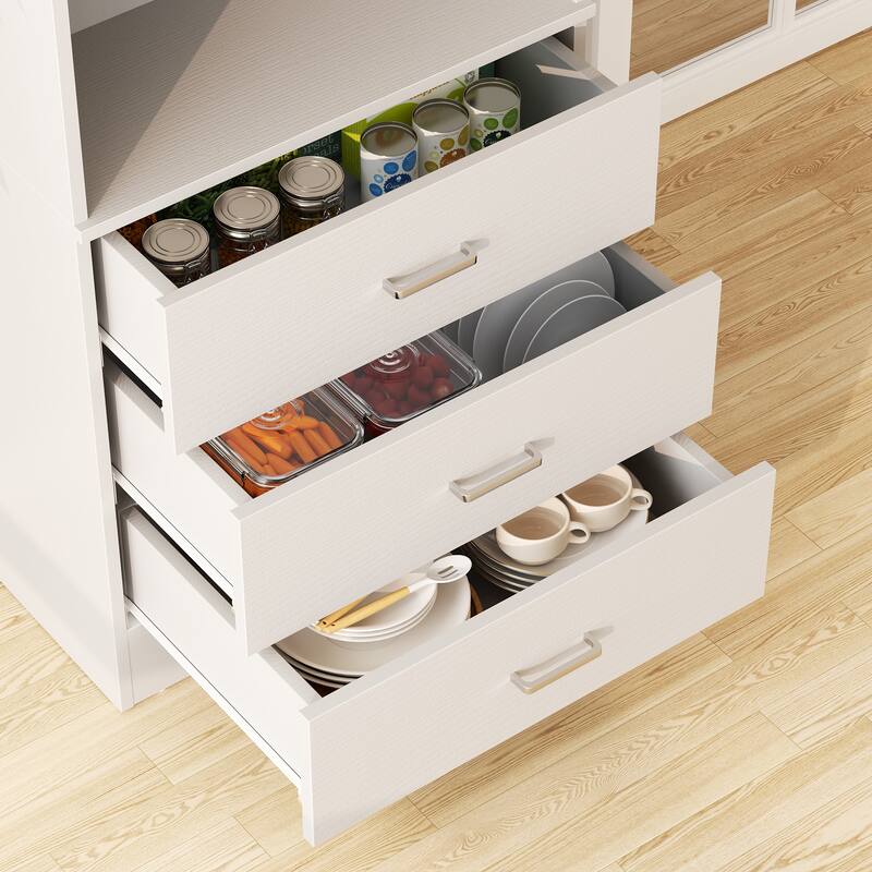 Tall Buffet Sideboard with Charging Station, Storage Pantry Organizer with Drawers and Shelves