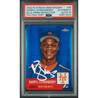 Darryl Strawberry 2022 Topps Chrome Blue Prism Refractor Card #45 Auto PSA 10 23 - 8' x 11'