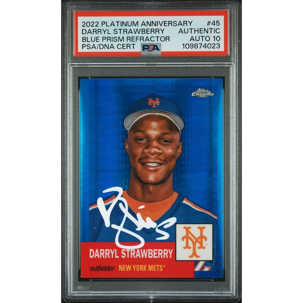 Darryl Strawberry 2022 Topps Chrome Blue Prism Refractor Card #45 Auto PSA 10 23 - 8' x 11'