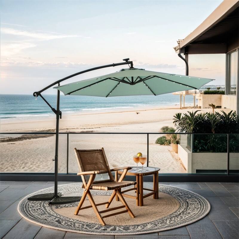 10ft Solar LED Offset Hanging Market Patio Umbrella