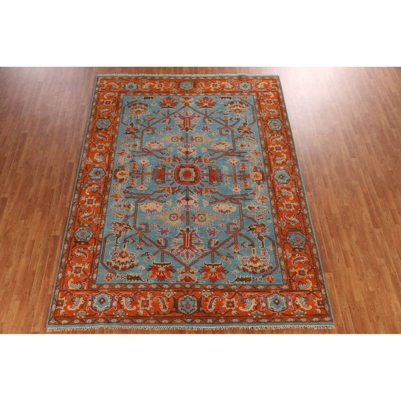 Blue Heriz Serapi Indian Area Rug Hand-Knotted Traditional Wool Carpet - 8'10" x 11'9"