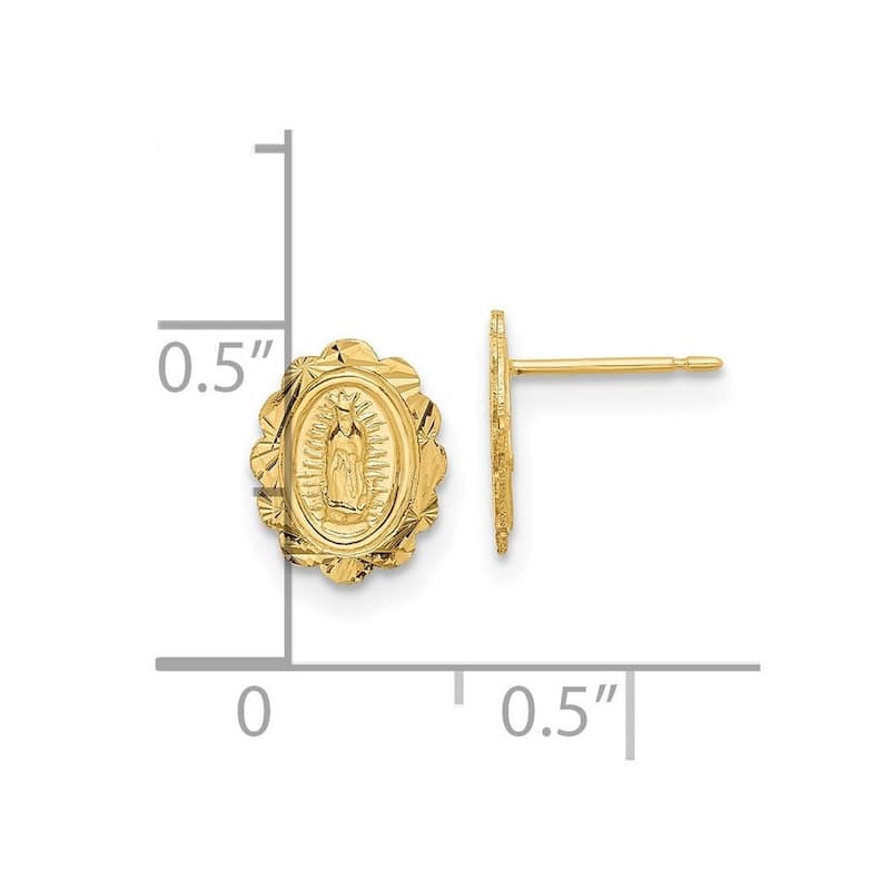 Curata 14k Yellow Gold Sparkle Cut Miraculous Medal Pendant Necklace Post Earrings - 9.3x7.5mm