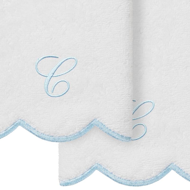 Authentic Hotel and Spa 100% Turkish Cotton Blue ADORNIA Scallop Personalized 2 Piece Fingertip Towel Set - 2 Fingertip Towels