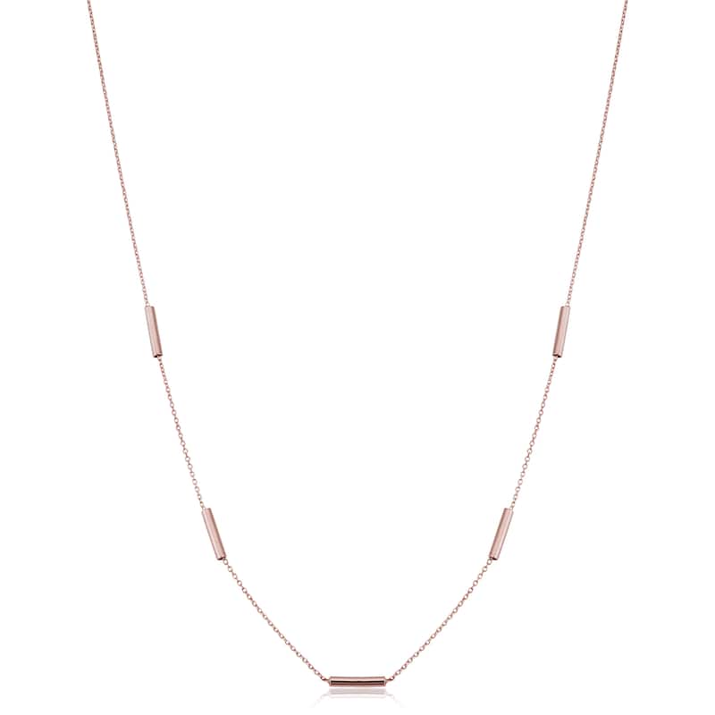 14k Yellow Gold or Rose Gold Tube Station Adjustable Length Necklace for Women