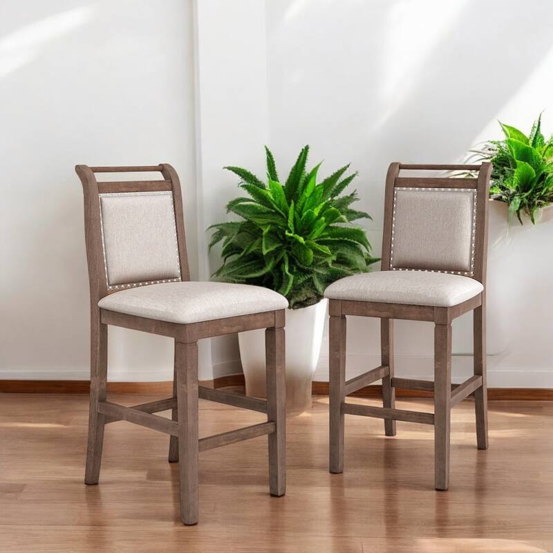 3-Piece Wood Counter Height Drop Leaf Dining Table Set with 2 Upholstered Chairs for Small Spaces and Dining Room