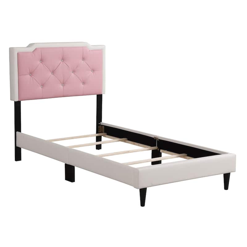 Upholstered Jewel Tufted Twin Panel Bed - 81" - White and Pink