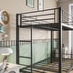 preview thumbnail 5 of 7, Black Twin over Twin Metal Bunk Bed, Heavy Duty with shelf and Slatted Support