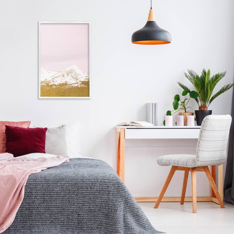 Stupell Snowy Mountain on Pink Framed Giclee Art Design By Gemma Bardot