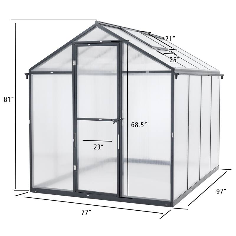 Aoodor 6' x 8' Walk-in Polycarbonate Greenhouse with Roof Vent and Door lock