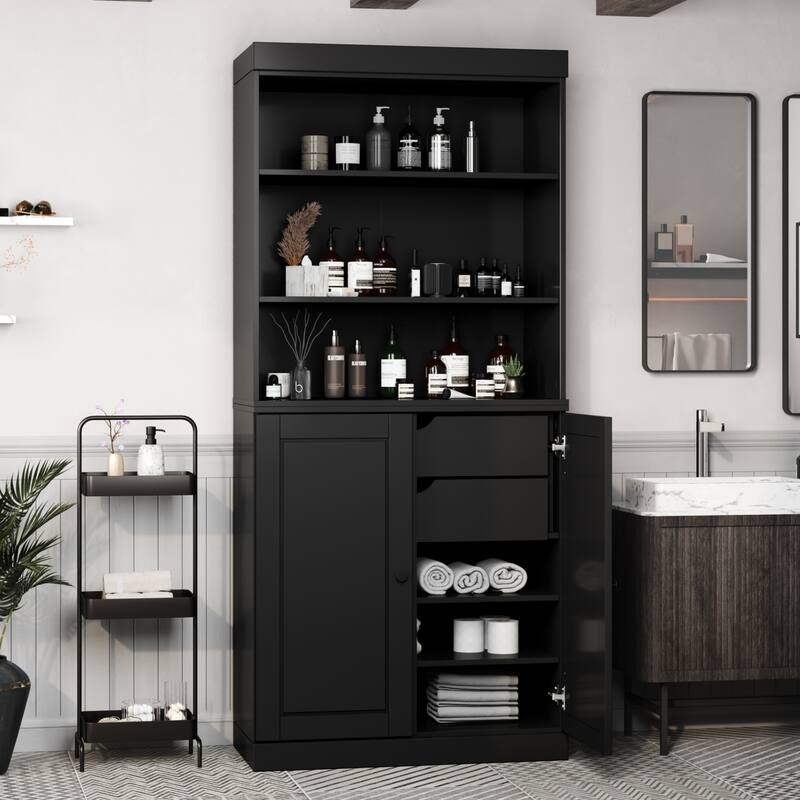 100% Solid Wood 32" Bathroom Cabinet with Optional Doors, 2-Drawers by Palace Imports - Black - 2 Solid Doors