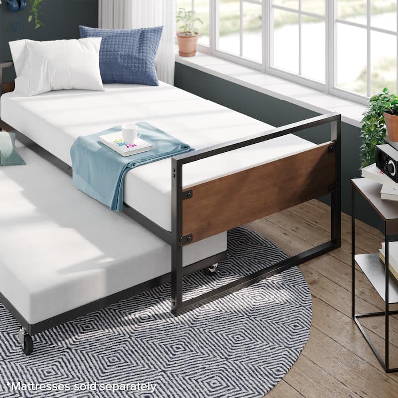 Priage by ZINUS Brown Bamboo and Metal Daybed with Trundle