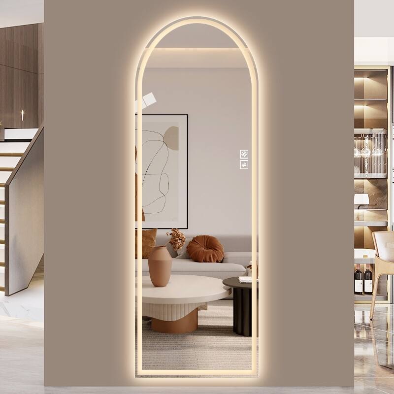 65" x 21" Arch Design LED Full Length Mirror ,Dimmable, High Definition & Explosion-Proof, Full-Length Standing or Wall-Mounted - Silver