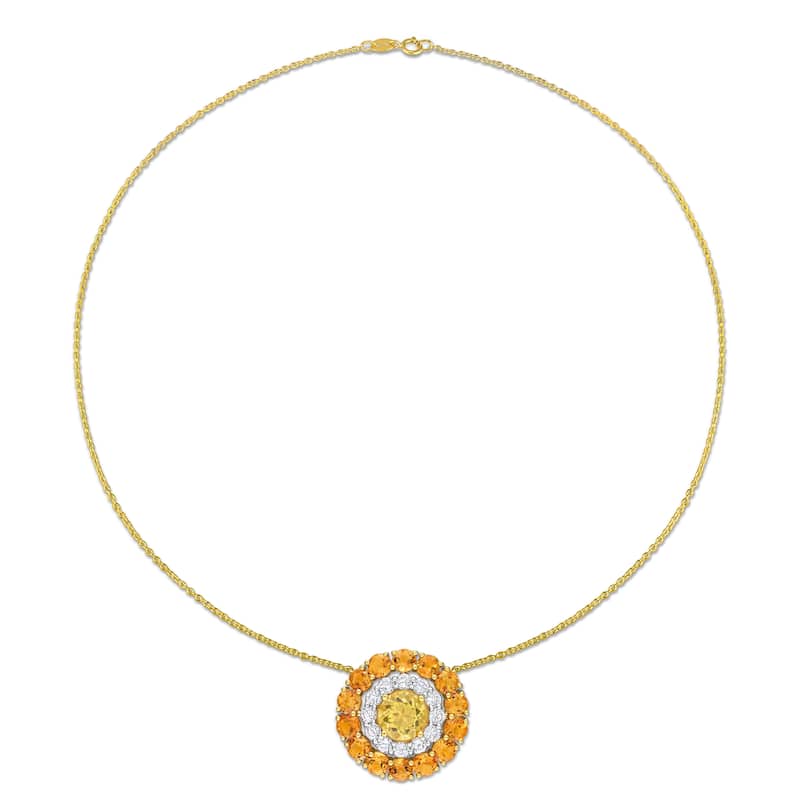 Miadora Citrine Madeira Citrine & White Topaz Double Halo Necklace in Yellow Plated Sterling Silver