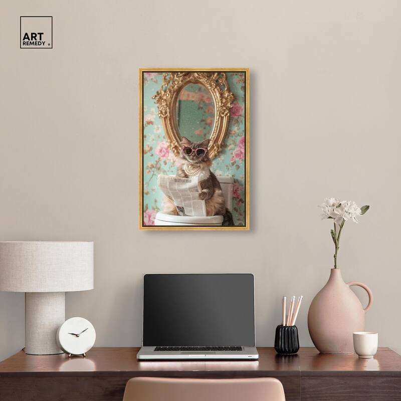 Ornate Kitty Toilet Time Canvas by Art Remedy