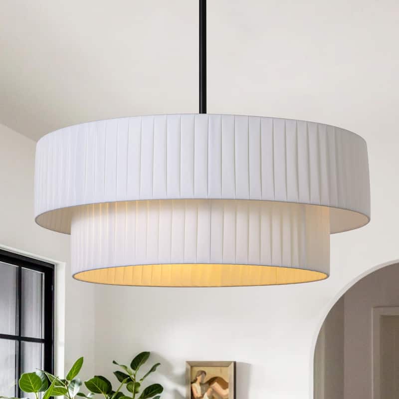Modern 3-Light Drum Chandelier Fabric Shade Ceiling Hanging Pendant
