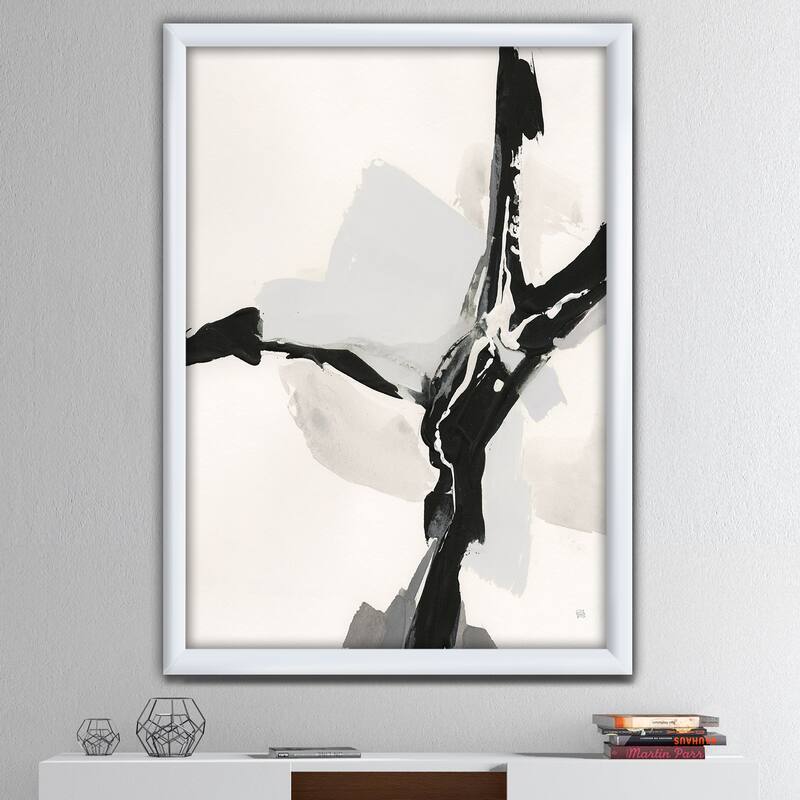Designart "Abstract Neutral III" Mid-Century Modern Framed Art Print - White - 30 in. wide x 40 in. high