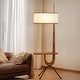 preview thumbnail 3 of 7, Mid-Century Wood Tripod Floor Lamp with Table