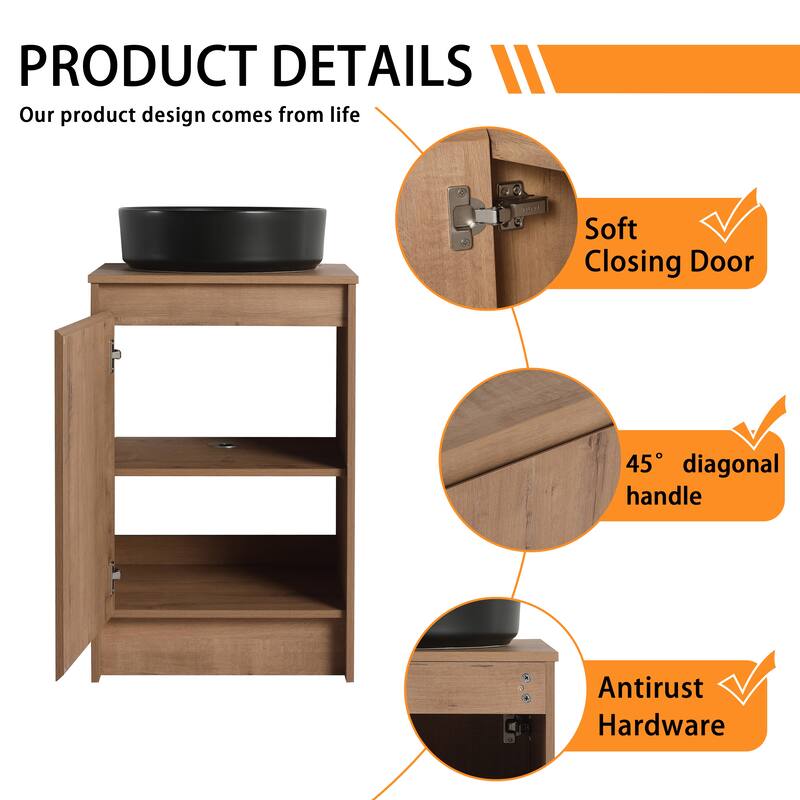 Bathroom Vanity With Sink In 20 Inch, Freestanding Bathroom Vanity With Soft Close Door and Adjustable Shelf
