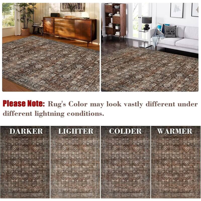 Vintage Floral Rug Non Slip Low Pile Area Rug Soft Throw Rugs for Living Room Bedroom