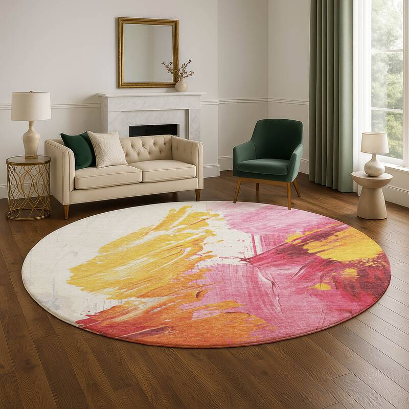 Premium Washable Super Soft Modern Brushstrokes Mayfield Rug - 8' x 8' - Blush