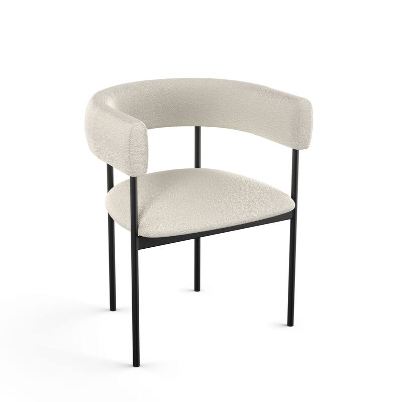 Amisco Julius Upholstered Dining Chair with arms and Metal Legs - Cream Boucle Polyester / Black Metal