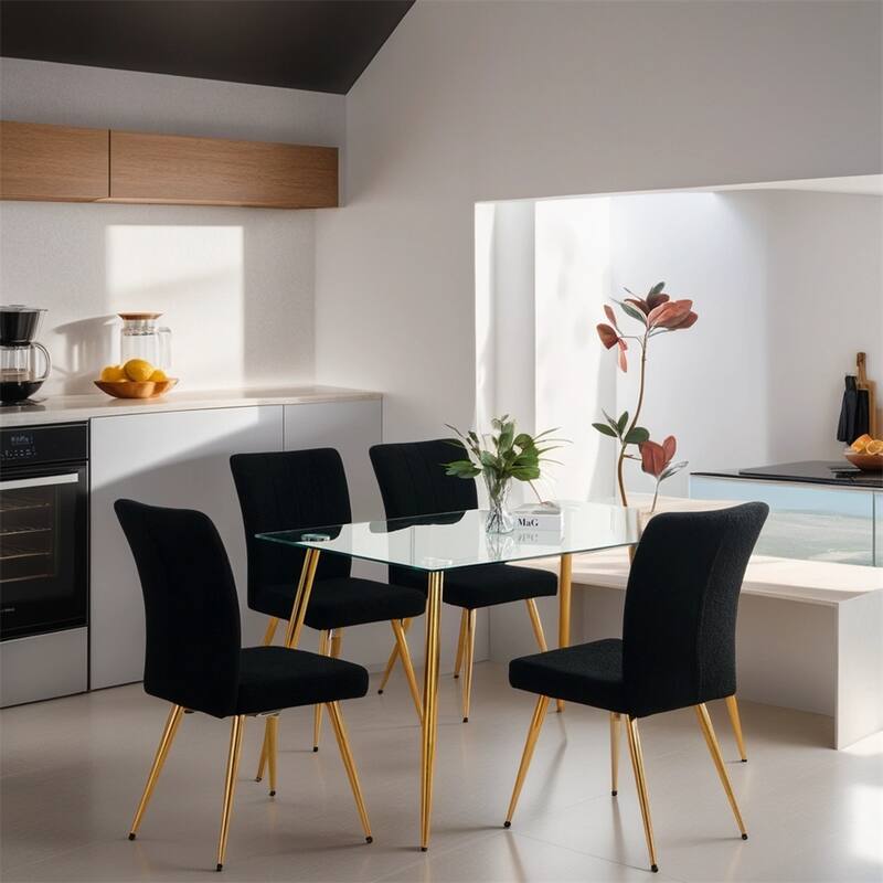 Modern Teddy Upholstered Dining Chair with Metal Legs (set of 4) - N/A - Black