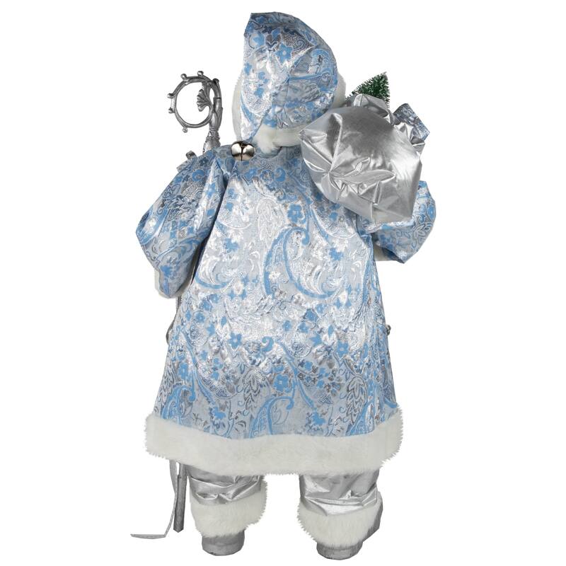 24" Blue Silver Ice Palace Santa Claus with Staff Bag Christmas Figure