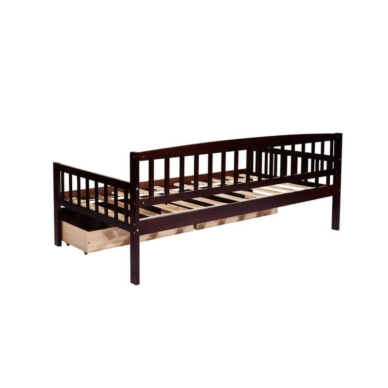 Twin Size Pine Wood Daybed with two Storage Drawers