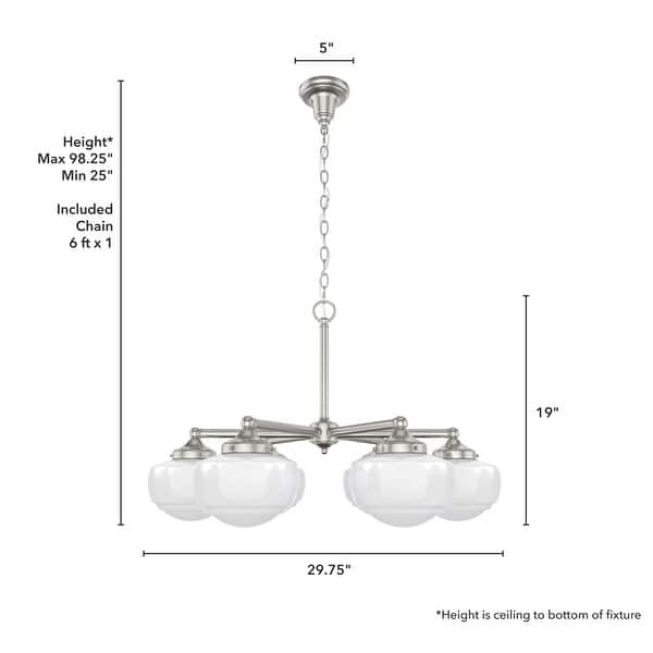dimension image slide 1 of 17, Hunter Saddle Creek Contemporary Schoolhouse Chandelier - Clear or White Glass Globes - Entry, Dining Room, Kitchen Table